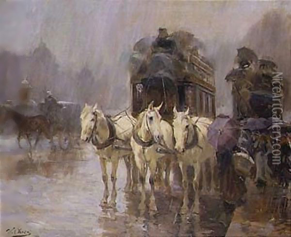 A Rainy Day Oil Painting - Ulpiano Checa y Sanz