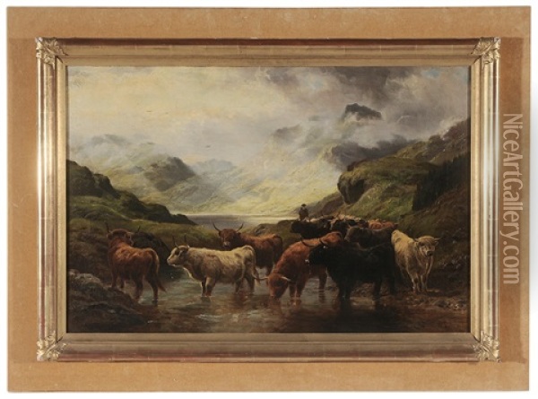 Highland Landscape With Cattle Oil Painting - Robert Watson