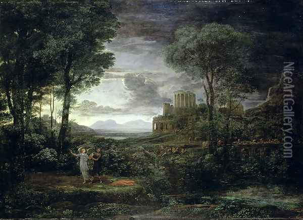 Landscape with Jacob Wrestling with the Angel, or Night, 1672 Oil Painting - Claude Lorrain (Gellee)