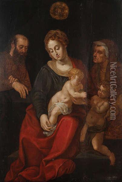 Madonna Met De Figuren Van Jozef, Sint Anna En De Kleine Johannes De Doper Oil Painting - Michiel Van Coxcie