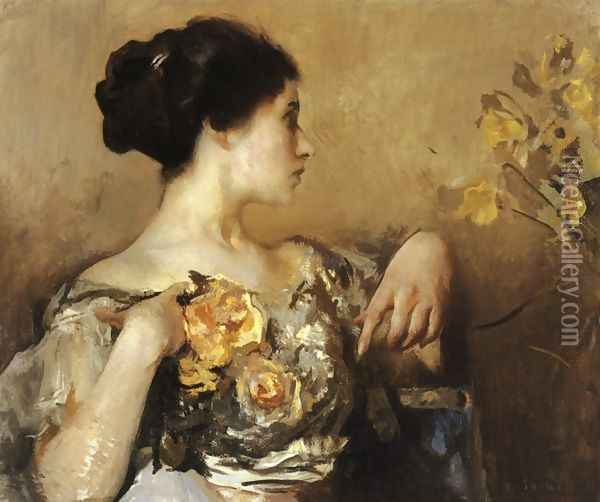 Lady with a Corsage Oil Painting - Edmund Charles Tarbell