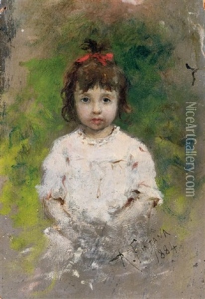 Bambina Con Il Fiocchetto Rosso Oil Painting - Roberto Fontana