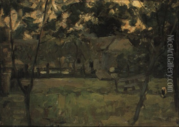 A Farm Under The Trees Oil Painting - Piet Mondrian