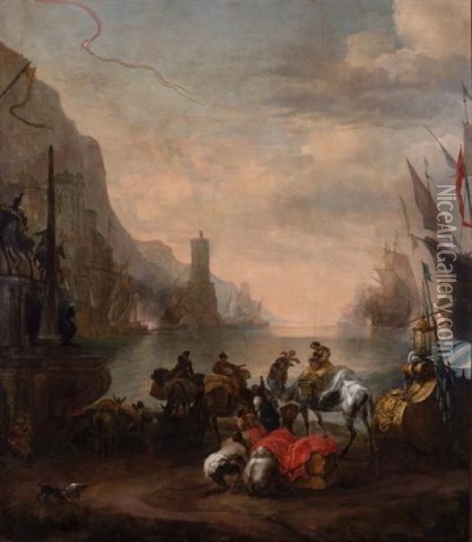 Harbor Scene Oil Painting - Hendrich van Minderhout