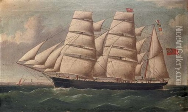 The Three-masted Barque "north Wind" Passing Dungeness Under Full Sail Oil Painting - William Barnett Spencer