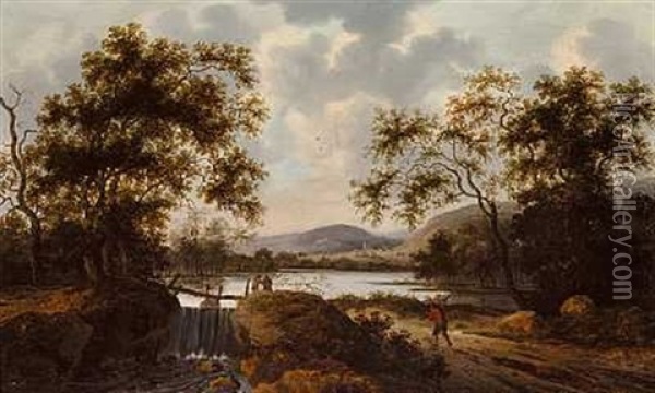 Flodlandskab Med Vandringsmand Oil Painting - Pieter Cosyn