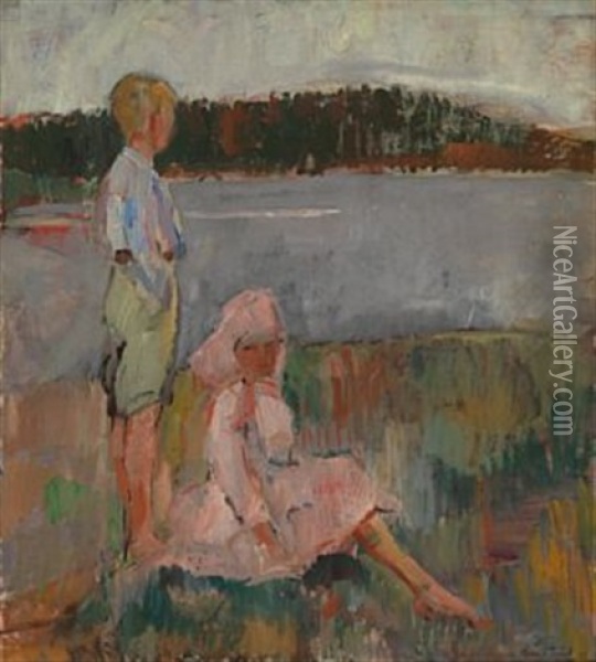 Aften Ved Sjoen Oil Painting - Henrik Louis Lund