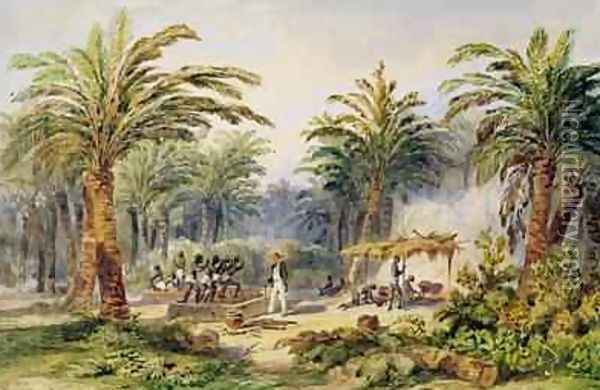 The Fabrication of Palm Oil at Whydah Oil Painting - Edouard Auguste Nousveaux