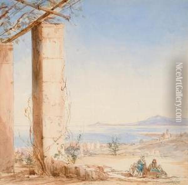 View Over A Mediterranean Coastline Oil Painting - Thomas Leeson Rowbotham