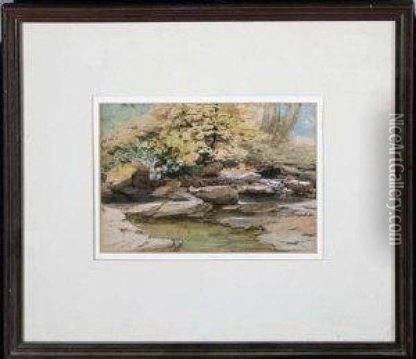 A Rocky River Bed Oil Painting - Thomas Harper