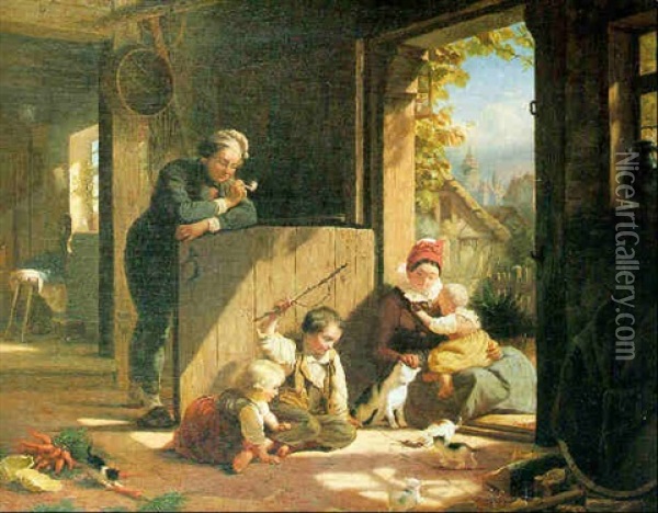 At The Cottage Door Oil Painting - Wilhelm Alexander Meyerheim