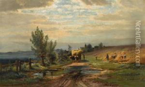 Rural Landscape With Hay Wagon Oil Painting - Carl Philipp Weber