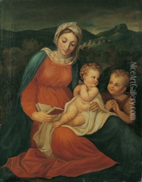 Madonna Mit Kind Und Dem Johannesknaben (after Titian) Oil Painting - Caroline Bardua