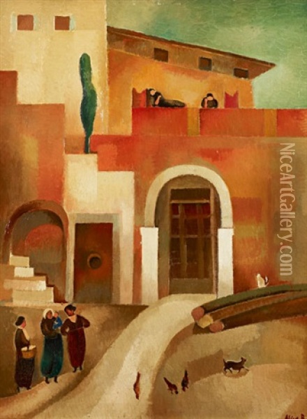 Paysage D'italie Iv: Interieur De Cour A Torbole (lac De Garde) Oil Painting - Alice Bailly