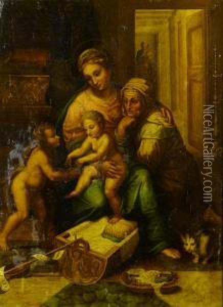 The Madonna And Child With Saint Anne And The Infant Saint John The Baptist Oil Painting - Giulio Romano