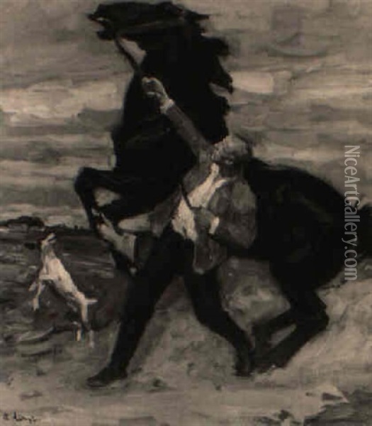 Mann Mit Sich Aufbaumenden Pferd Oil Painting - Arthur Kampf