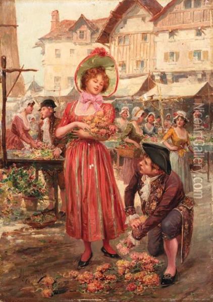 The Flower Market Oil Painting - Alonso Perez