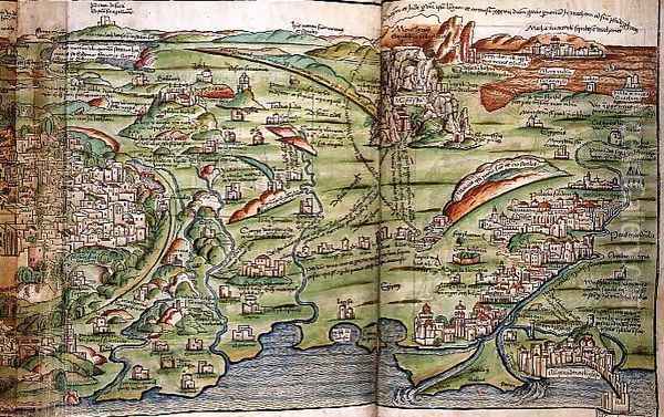 Map of the City of Jerusalem, from Peregrinatio in Terram Sanctam by Bernhard von Breydenbach 1440-97, 1486 2 Oil Painting - Erhard Reuwich