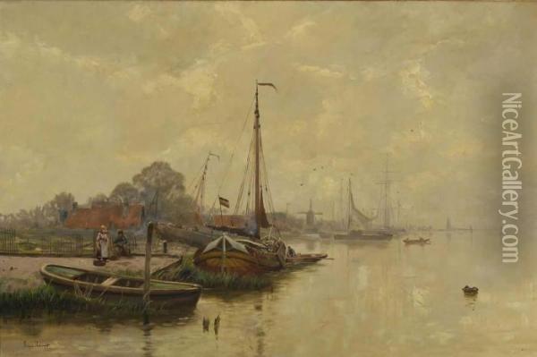 Hollandische Hafenlandschaft Oil Painting - Eugen Kampf