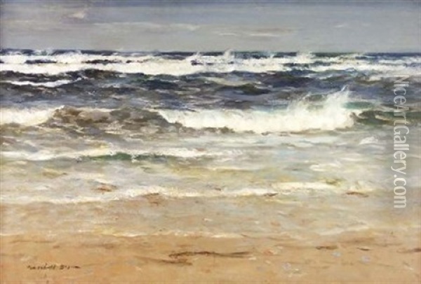Waves Breaking On A Deserted Beach Oil Painting - William Marshall Brown