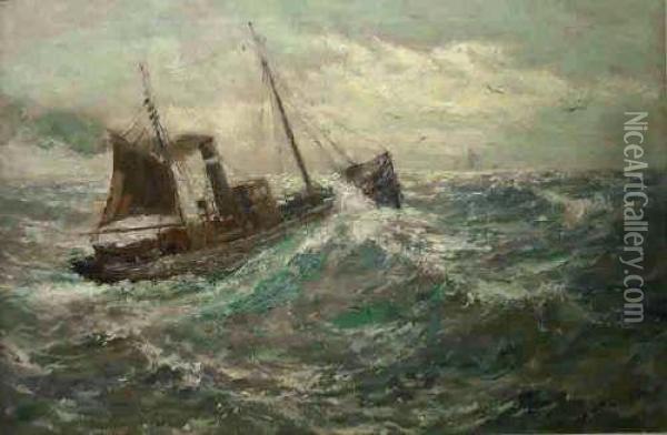 Trawler In Turbulent Seas Oil Painting - John Falconar Slater