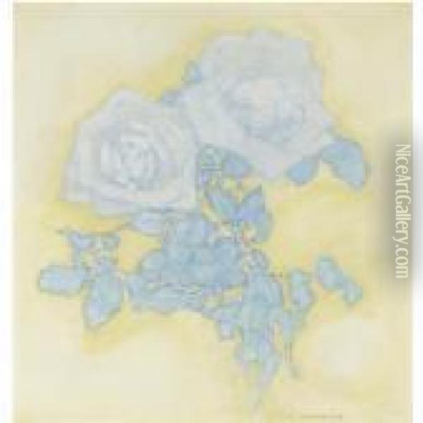 Two Roses Oil Painting - Piet Mondrian