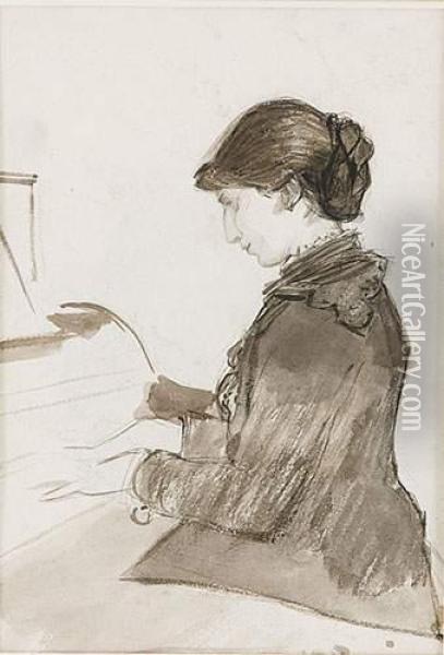 Femme Au Piano Oil Painting - Gustave de Beaumont