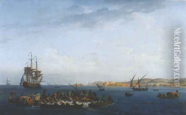 Vue du golfe de Bandol: la pêche au thon (View of the Gulf of Bandol: Fishing for Tuna) Oil Painting - Claude-joseph Vernet
