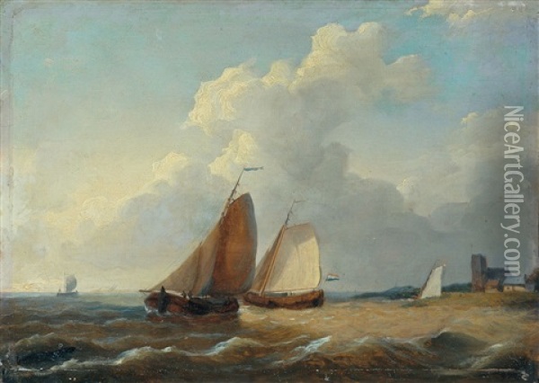 Fischerboote In Kustennahem Gewasser Oil Painting - Herman Henry op der Heyde