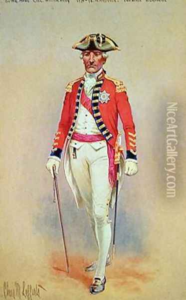 Sir William Howe Commander in Chief of the British Army 1776-78 in full dress dismounted Oil Painting - Charles MacKubin Lefferts