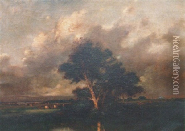 Pastoral Landscape With Figure And River Oil Painting - Jules Dupre