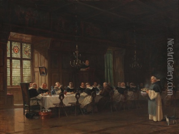 Ved Bordet I Klosteret Oil Painting - Vincent Stoltenberg-Lerche
