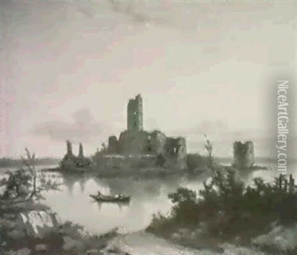 Burguine Auf Einer Insel Im Fluss Oil Painting - Joseph Marszewski
