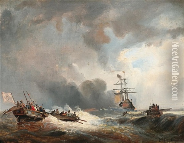 Marine. Ruderboote Auf Dem Weg Zum Admiralsschiff Oil Painting - Wijnand Jan Joseph Nuyen