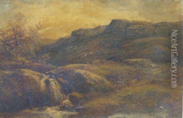 A Water-fall At Froggatt Edge,derbyshire Oil Painting - George Turner
