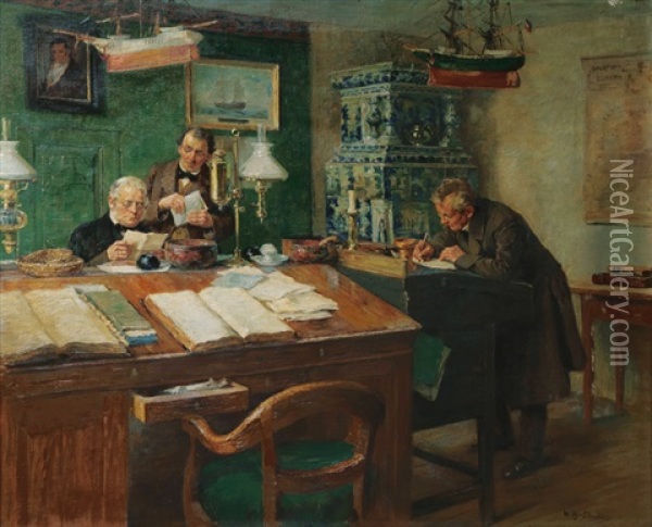 Office Of A Shipping Company Oil Painting - Wilhelm Ludwig Heinrich Claudius