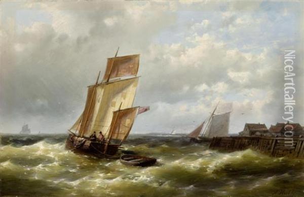 Ships Before The
Dutch Coast Oil Painting - Abraham Hulk