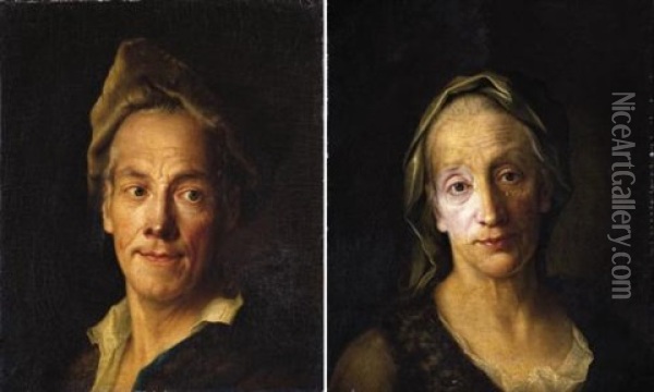 A Portrait Of A Man (+ A Portrait Of A Woman; Pair) Oil Painting - Christian Seybold