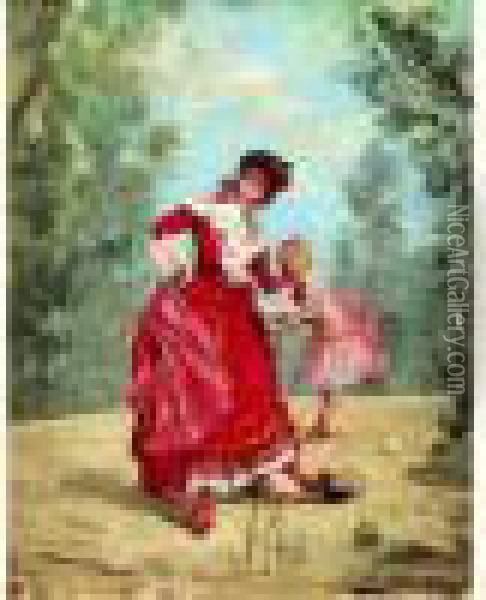 < La Partie De Croquet > . Oil Painting - Georges Jules Victor Clairin