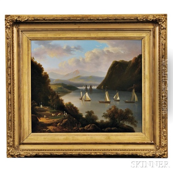 Sailboats On The Hudson River Oil Painting - Victor de Grailly