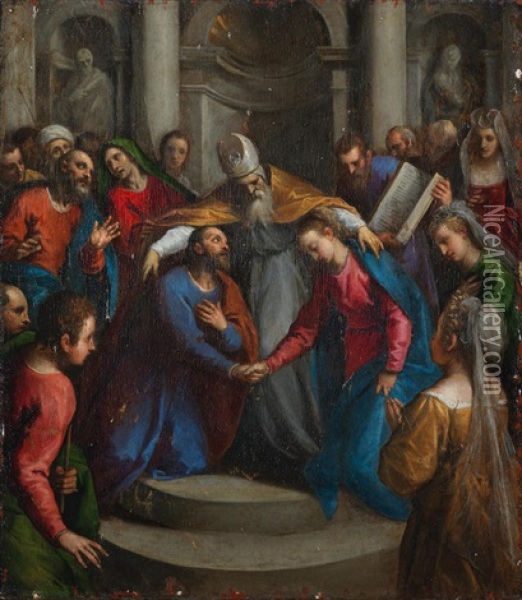 The Marriage Of The Virgin Oil Painting - Jacopo Palma il Giovane