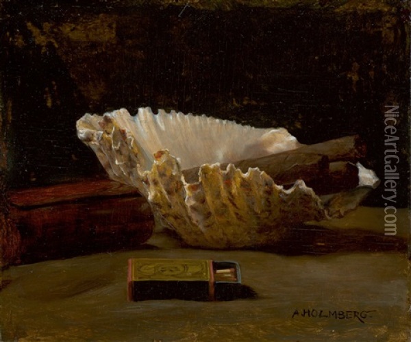 Stilleben Mit Muschel, Zigarren Und Streichholzschachtel Oil Painting - August Johann Holmberg
