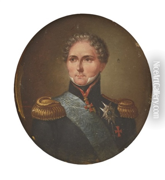 Portratt Av Karl Xiv Johan I Uniform Med Serafimerordens Bla Band Oil Painting - Carl Vilhelm Nordgren
