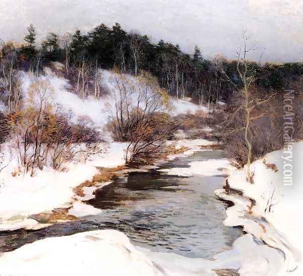 The Frozen Pool, March Oil Painting - Willard Leroy Metcalf