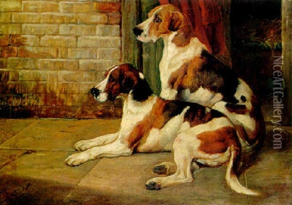 Hounds By A Kennel Oil Painting - Wright Barker
