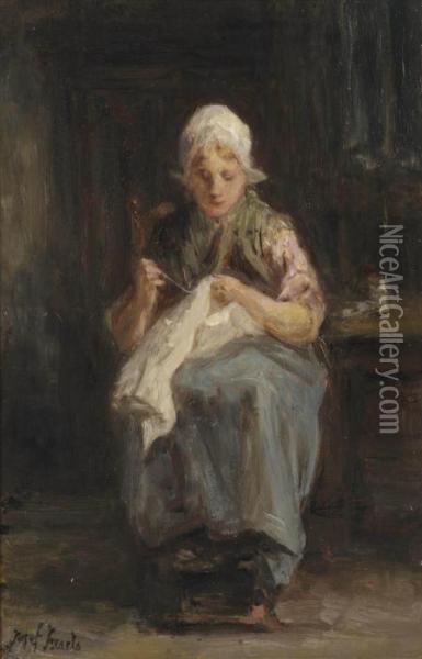 Doing Needlework Oil Painting - Jozef Israels