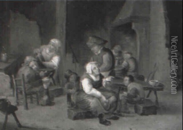 Peasants In A Cottage Interior Oil Painting - Cornelis Pietersz Bega