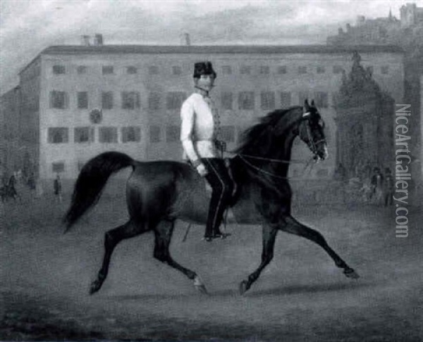 Prussian Officer On Horse Oil Painting - Carl Alois Martin Ebersberg