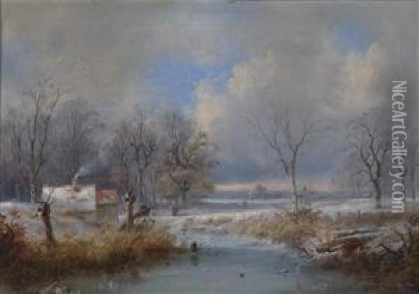Landscape In Winter Oil Painting - Raden Sjarief B. Saleh