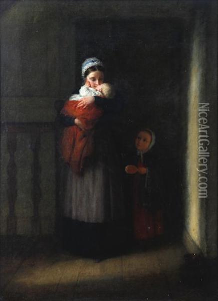 Mother With Two Children Oil Painting - Frederick Daniel Hardy